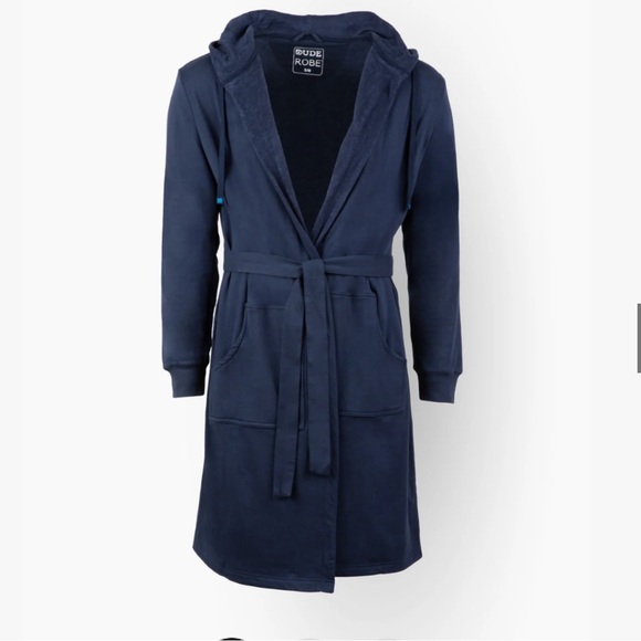 Dude Robe Men 2X/3X Navy Hooded Lined Pockets Comfy Cozy Bathrobe Dad - Picture 1 of 11